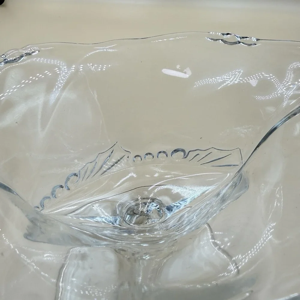 A. H. Heisey Puritan Colonial Clear Glass Pedestal Compote Dish 1950s Crystal
